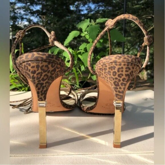 Mia Becar Animal Print Suede High Heel Lace Up Sandals size 39 US 9 - Picture 7 of 13
